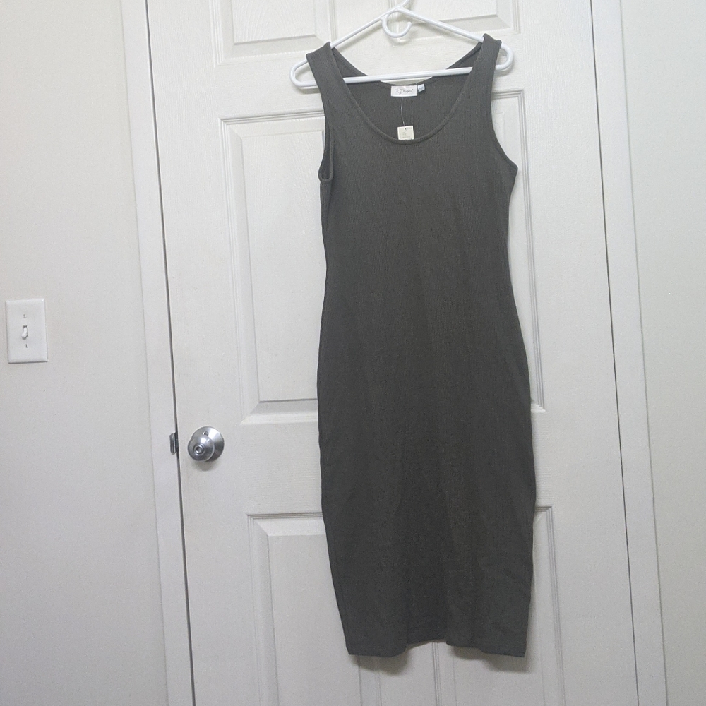 Ribbed midi green grey dress. Anthropologie. NWT